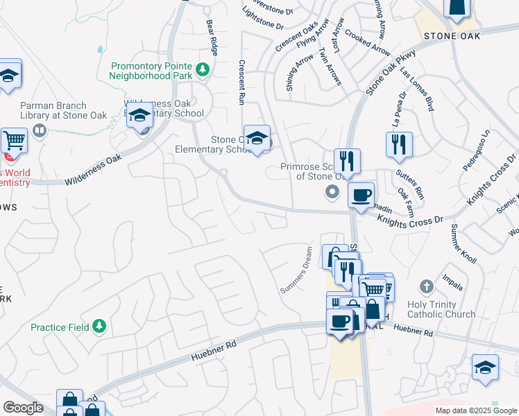 map of restaurants, bars, coffee shops, grocery stores, and more near 411 Ken Drive in San Antonio