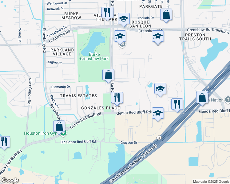 map of restaurants, bars, coffee shops, grocery stores, and more near 5055 Burke Rd in Pasadena