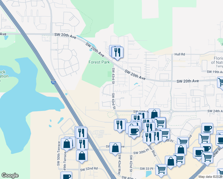 map of restaurants, bars, coffee shops, grocery stores, and more near 4333 Southwest 20th Lane in Gainesville