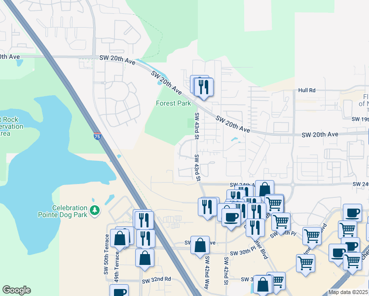 map of restaurants, bars, coffee shops, grocery stores, and more near 4402 Southwest 21st Lane in Gainesville