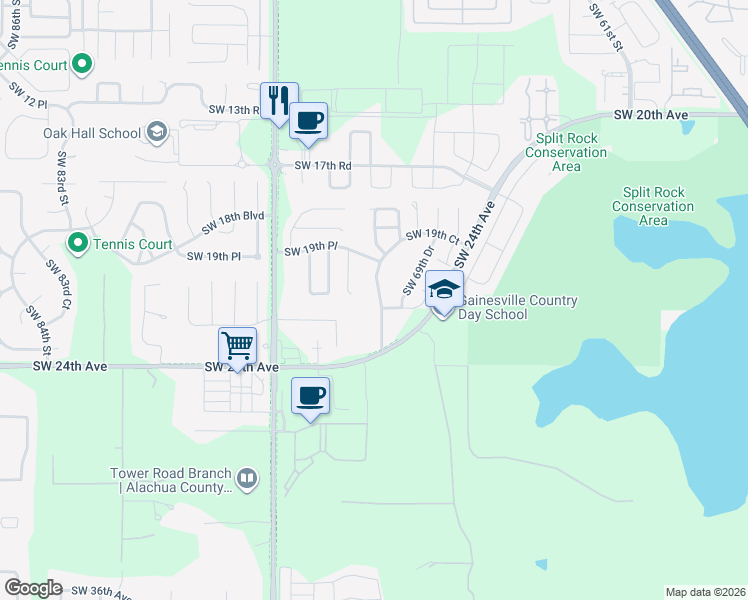map of restaurants, bars, coffee shops, grocery stores, and more near 7011 Southwest 21st Lane in Gainesville