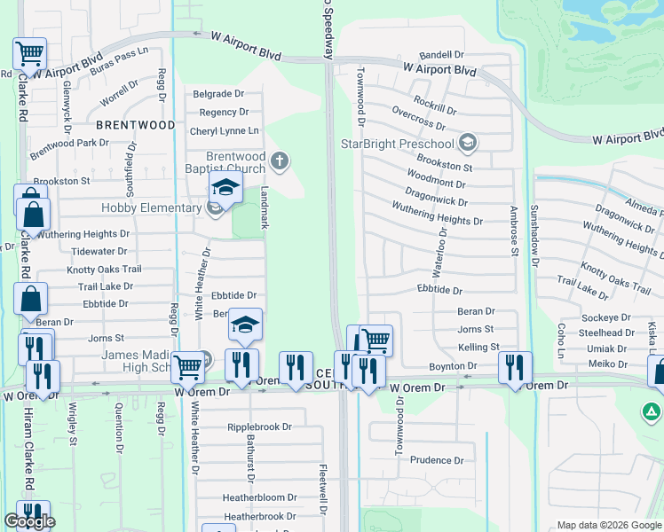map of restaurants, bars, coffee shops, grocery stores, and more near Buffalo Speedway in Houston