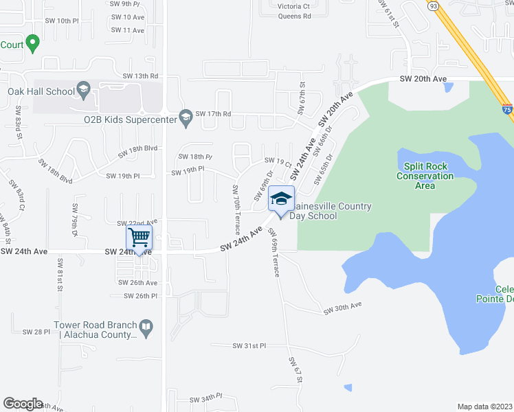 map of restaurants, bars, coffee shops, grocery stores, and more near 2117 Southwest 69th Drive in Gainesville