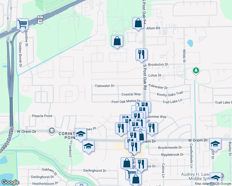 map of restaurants, bars, coffee shops, grocery stores, and more near 5622 Coastal Way in Houston