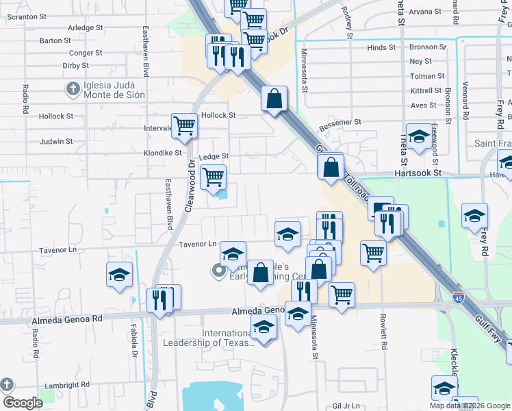 map of restaurants, bars, coffee shops, grocery stores, and more near 9502 Narnia Springs Court in Houston