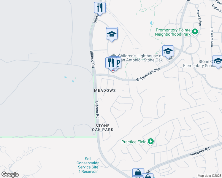 map of restaurants, bars, coffee shops, grocery stores, and more near 20519 View Meadow in San Antonio