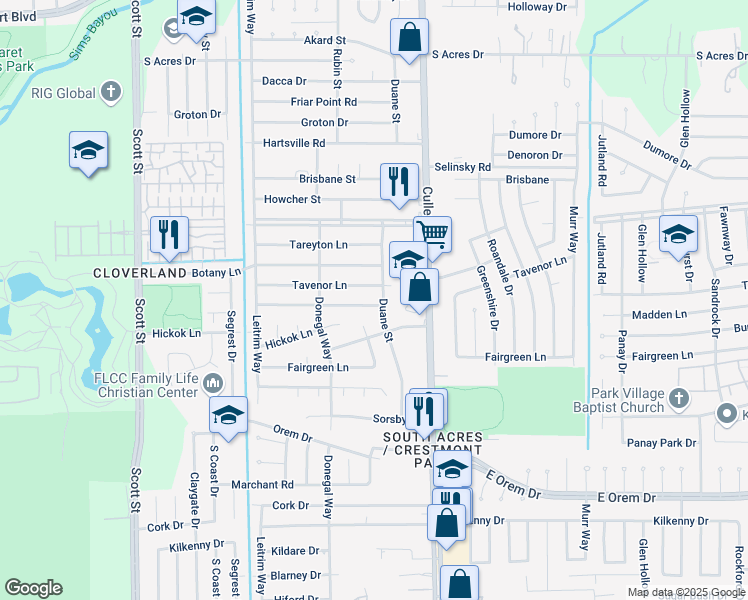 map of restaurants, bars, coffee shops, grocery stores, and more near 4423 Madden Lane in Houston