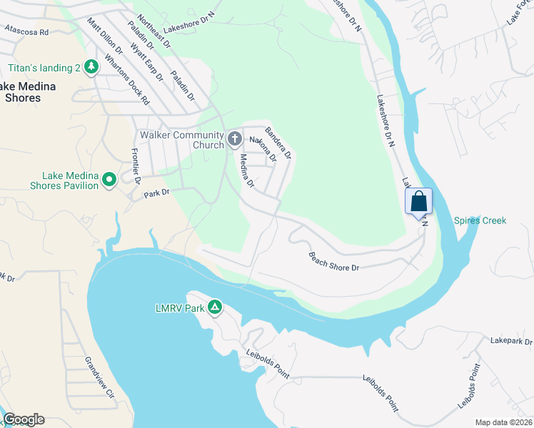 map of restaurants, bars, coffee shops, grocery stores, and more near 414 Medina Road in Bandera