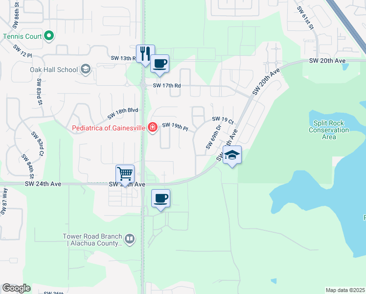 map of restaurants, bars, coffee shops, grocery stores, and more near 2123 Southwest 72 Street in Gainesville