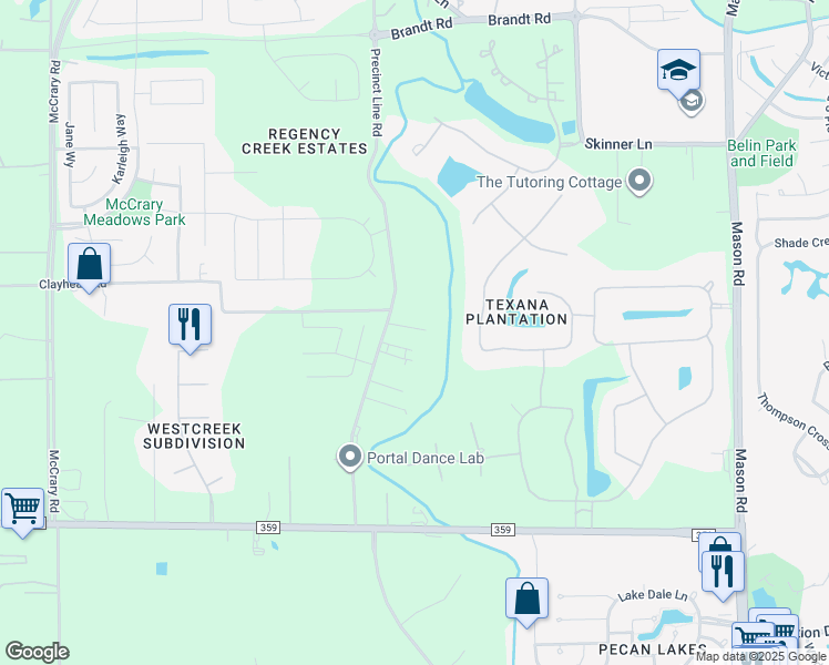 map of restaurants, bars, coffee shops, grocery stores, and more near 2801 Precinct Line Road in Richmond