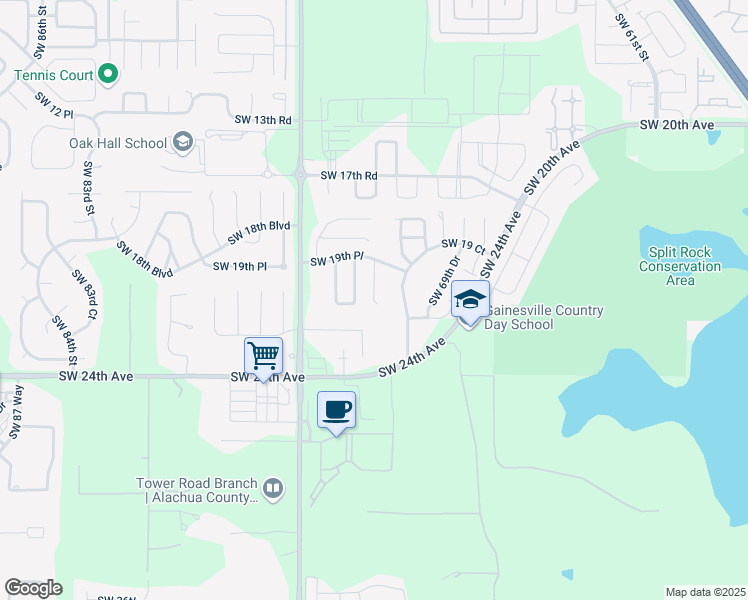 map of restaurants, bars, coffee shops, grocery stores, and more near 2115 Southwest 72 Street in Gainesville