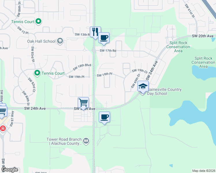 map of restaurants, bars, coffee shops, grocery stores, and more near 2026 Southwest 73rd Street in Gainesville