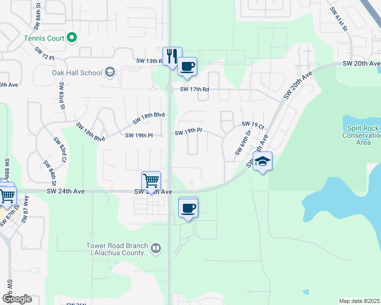 map of restaurants, bars, coffee shops, grocery stores, and more near 2026 Southwest 73rd Street in Gainesville