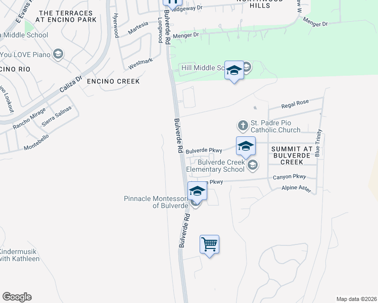 map of restaurants, bars, coffee shops, grocery stores, and more near 3717 Bulverde Parkway in San Antonio