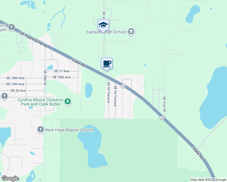 map of restaurants, bars, coffee shops, grocery stores, and more near 1909 Southeast 44 Terrace in Gainesville