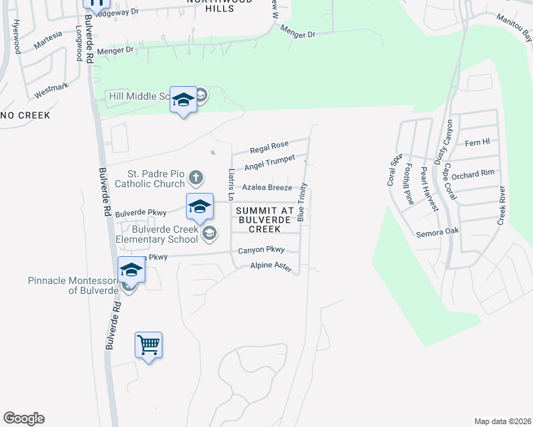 map of restaurants, bars, coffee shops, grocery stores, and more near 4023 Bulverde Parkway in San Antonio
