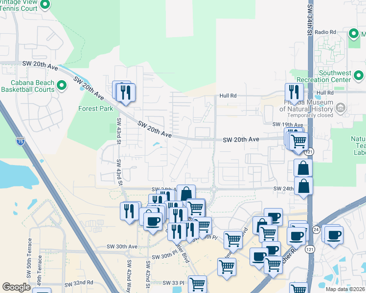 map of restaurants, bars, coffee shops, grocery stores, and more near 4001 Southwest 20th Avenue in Gainesville