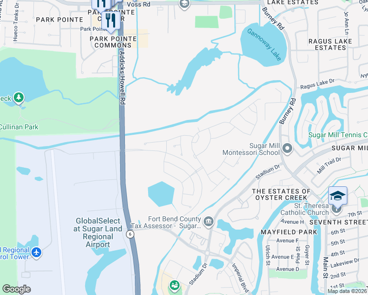 map of restaurants, bars, coffee shops, grocery stores, and more near 79 Monarch Trail in Sugar Land