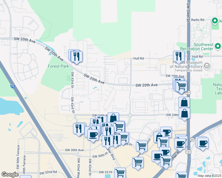 map of restaurants, bars, coffee shops, grocery stores, and more near 4001 Southwest 20th Avenue in Gainesville