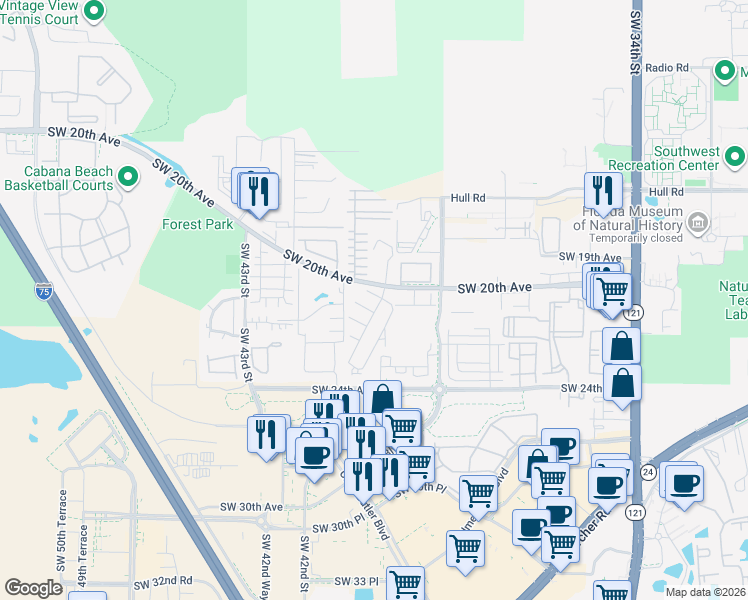 map of restaurants, bars, coffee shops, grocery stores, and more near 4001 Southwest 20th Avenue in Gainesville