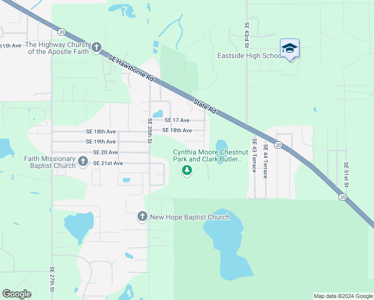 map of restaurants, bars, coffee shops, grocery stores, and more near 3801 Southeast 19th Avenue in Gainesville