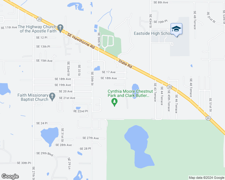 map of restaurants, bars, coffee shops, grocery stores, and more near 3801 Southeast 19th Avenue in Gainesville