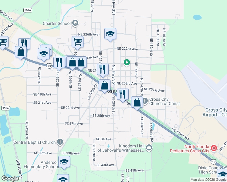 map of restaurants, bars, coffee shops, grocery stores, and more near in Cross City