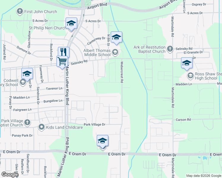 map of restaurants, bars, coffee shops, grocery stores, and more near 10450 Rosecroft Drive in Houston