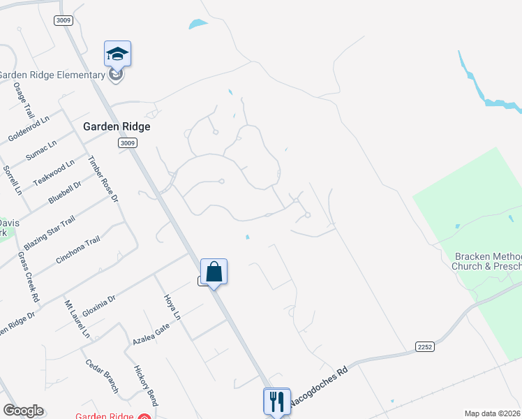 map of restaurants, bars, coffee shops, grocery stores, and more near 20534 Wahl Lane in Garden Ridge