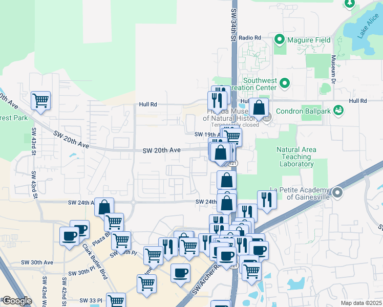 map of restaurants, bars, coffee shops, grocery stores, and more near in Alachua County