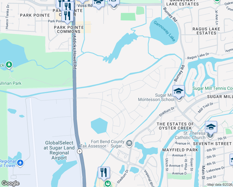 map of restaurants, bars, coffee shops, grocery stores, and more near 79 Monarch Trail in Sugar Land