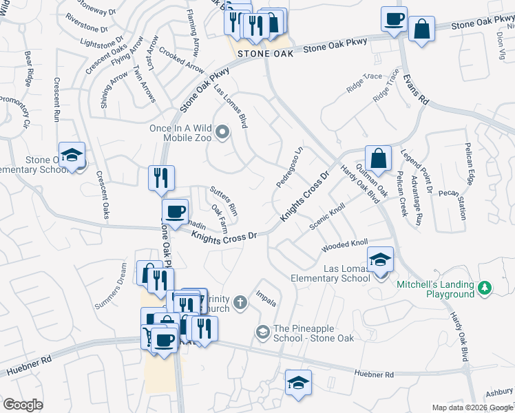 map of restaurants, bars, coffee shops, grocery stores, and more near 1103 El Risco in San Antonio