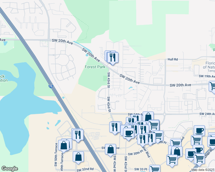 map of restaurants, bars, coffee shops, grocery stores, and more near 1922 Southwest 42nd Way in Gainesville