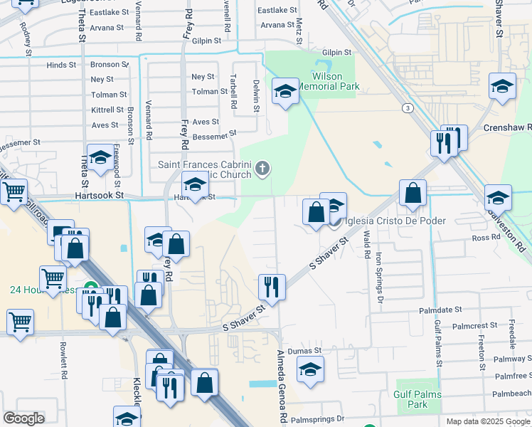 map of restaurants, bars, coffee shops, grocery stores, and more near 10715 Vatani Drive in Houston