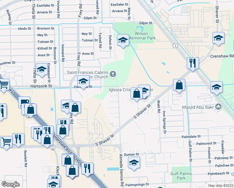 map of restaurants, bars, coffee shops, grocery stores, and more near 10715 Vatani Drive in Houston