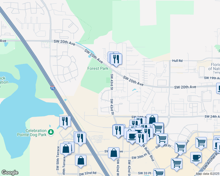 map of restaurants, bars, coffee shops, grocery stores, and more near 4304 Southwest 20th Lane in Gainesville