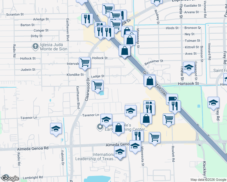 map of restaurants, bars, coffee shops, grocery stores, and more near 9415 Gnarled Chestnut Court in Houston