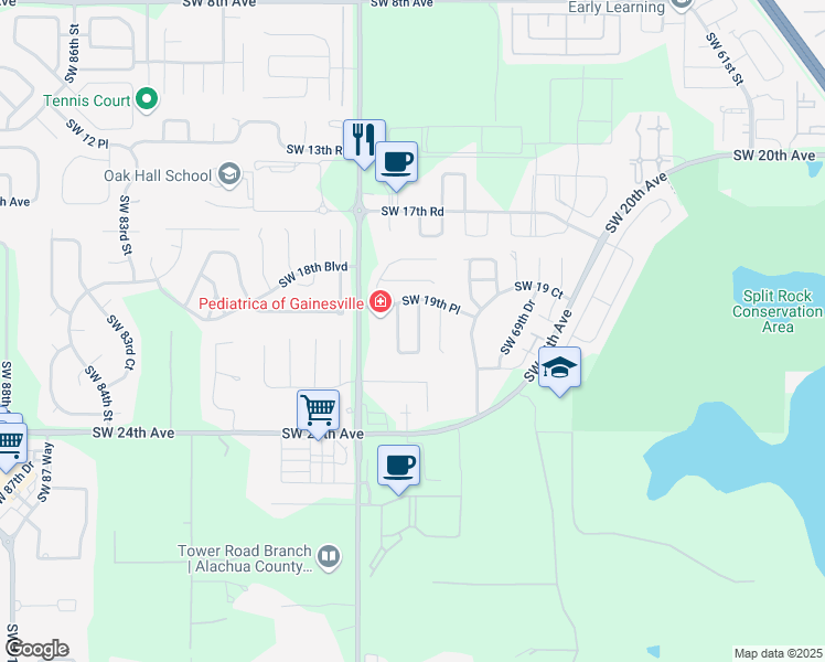 map of restaurants, bars, coffee shops, grocery stores, and more near 2026 Southwest 73rd Street in Gainesville
