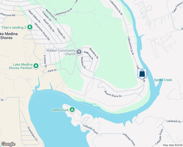 map of restaurants, bars, coffee shops, grocery stores, and more near 414 Medina Road in Bandera
