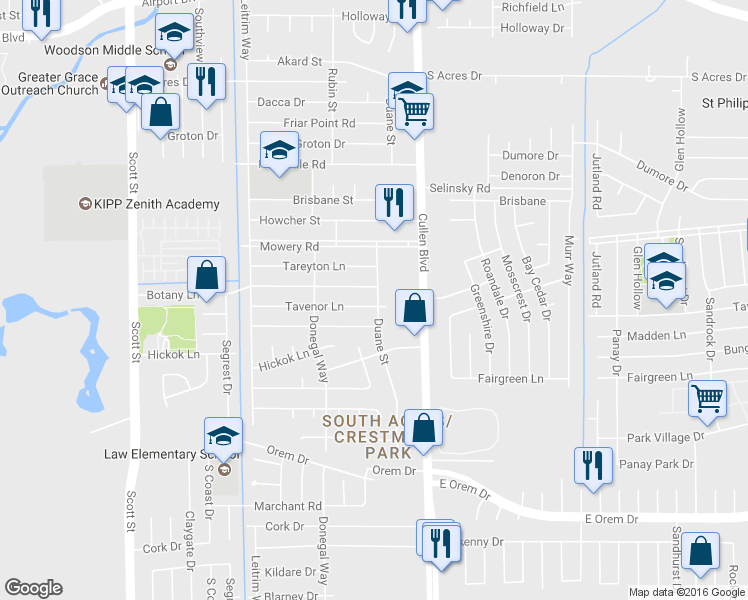 map of restaurants, bars, coffee shops, grocery stores, and more near 4427 Tavenor Ln in Houston