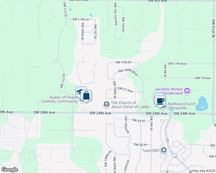 map of restaurants, bars, coffee shops, grocery stores, and more near 10522 Southwest 21 Avenue in Gainesville