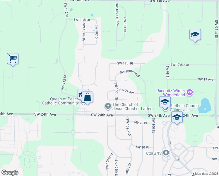 map of restaurants, bars, coffee shops, grocery stores, and more near 10522 Southwest 21 Avenue in Gainesville