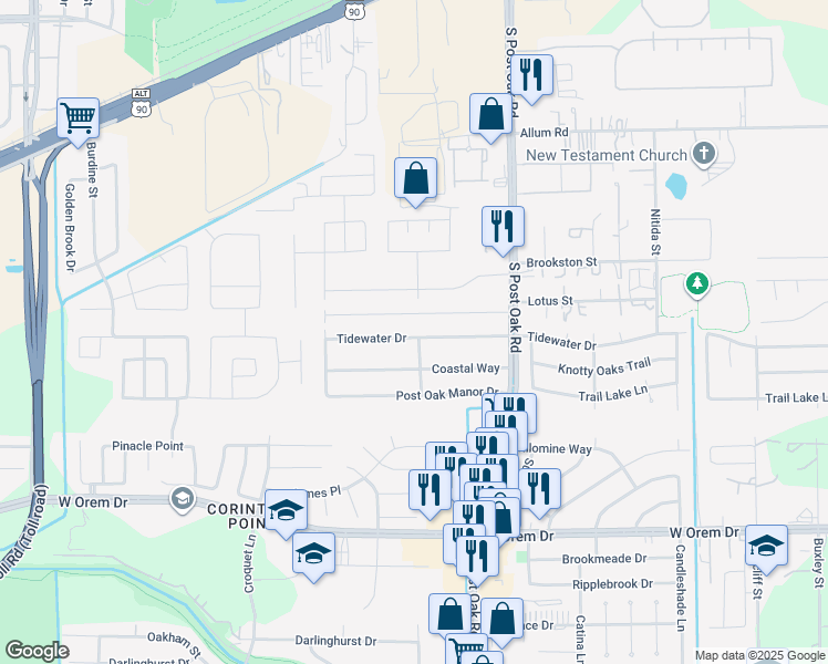 map of restaurants, bars, coffee shops, grocery stores, and more near 5618 Tidewater Drive in Houston