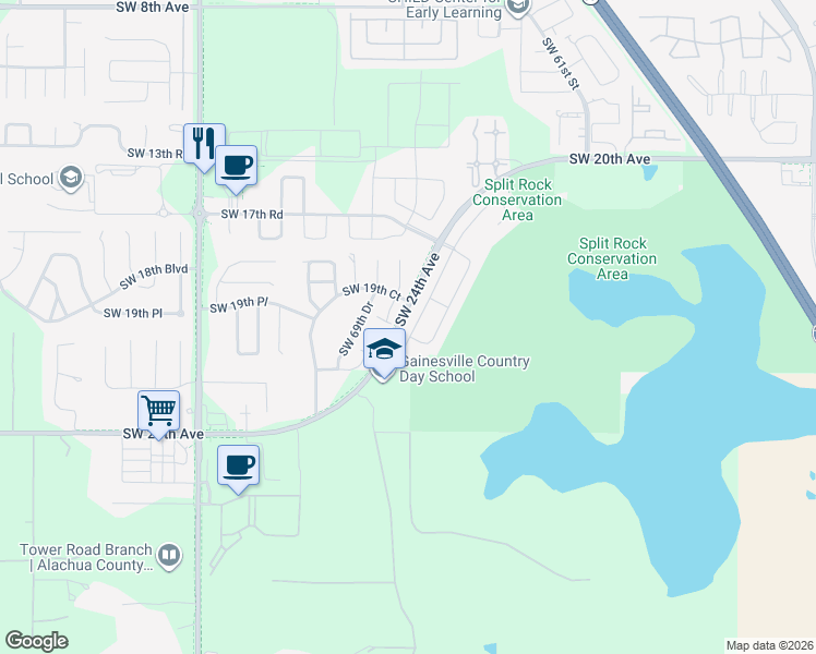 map of restaurants, bars, coffee shops, grocery stores, and more near 2002 Southwest 66th Drive in Gainesville