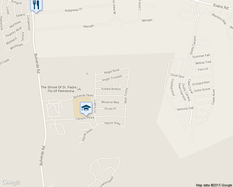 map of restaurants, bars, coffee shops, grocery stores, and more near 4023 Bulverde Parkway in San Antonio