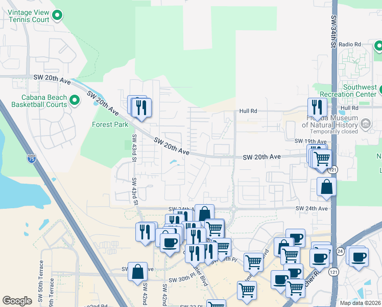 map of restaurants, bars, coffee shops, grocery stores, and more near 4035 SW 20th Ave in Gainesville