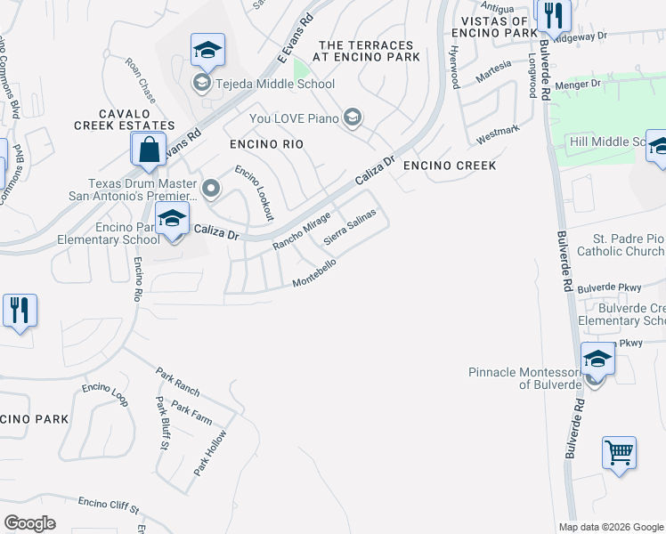 map of restaurants, bars, coffee shops, grocery stores, and more near 2650 Montebello in San Antonio