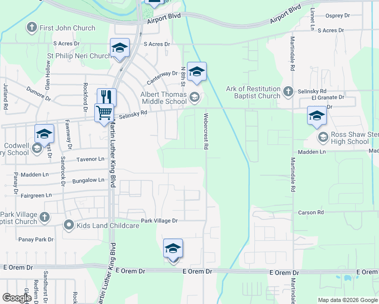 map of restaurants, bars, coffee shops, grocery stores, and more near 10450 Rosecroft Drive in Houston