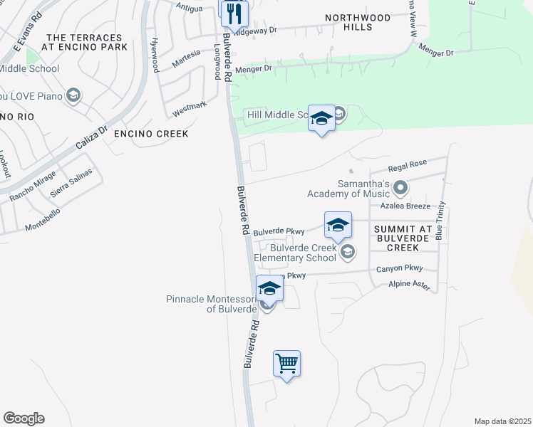 map of restaurants, bars, coffee shops, grocery stores, and more near 20302 Bulverde Road in San Antonio