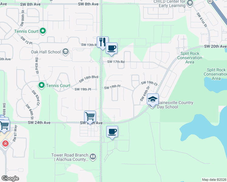 map of restaurants, bars, coffee shops, grocery stores, and more near 2026 Southwest 73rd Street in Gainesville
